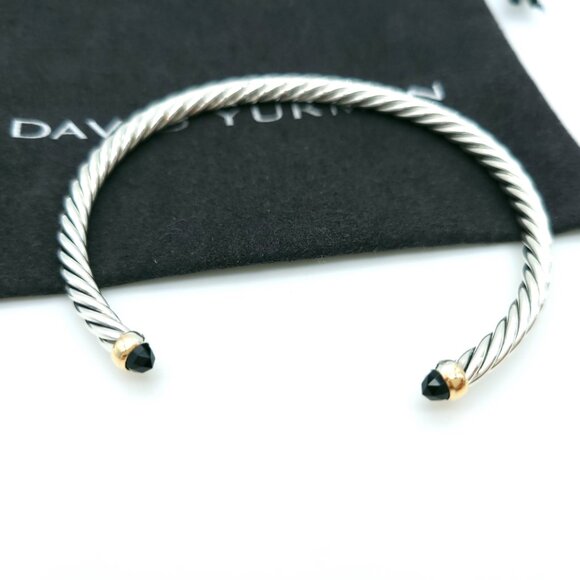 David Yurman Sterling Silver & 14k Gold 4mm Flex Black Onyx Cable Bracelet 7inch - Picture 1 of 10